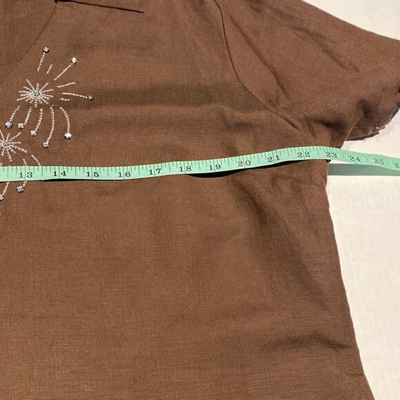 Linen short sleeves v neck Johnny collar with embellished front by Bogari XL - Picture 6 of 8